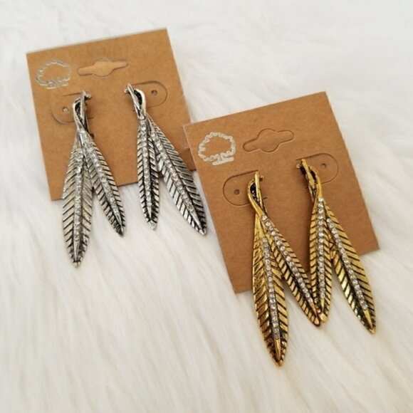 Metal Feather Earrings - Picture 1 of 3